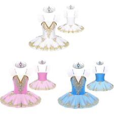 UK Girls Princess Cami Ballet Leotard Dance Dress with Crown Mesh Tutu Dress 