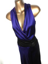 Amanda Wakeley Midi Satin/silk Wrap dress 10  purple & black fully lined (9082
