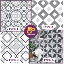 Victorian Geometric Tile Monochrome Square Porcelain Wall Floor 20cm | 4 Designs