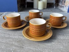 Set Of 4 Retro Mid Century Hornsea Pottery Saffron Tea Coffee Cups And Saucers