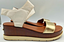 Russell & Bromley Wedge Sandal Leather White & Gold UK 6 EU 39 J2047