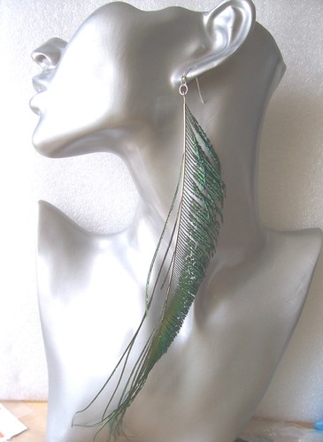 Peacock feather sword earrings - feather,