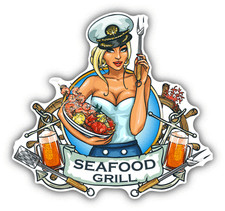 Seafood Grill Label Sexy Girl Car Bumper Sticker Decal 5" x 5"