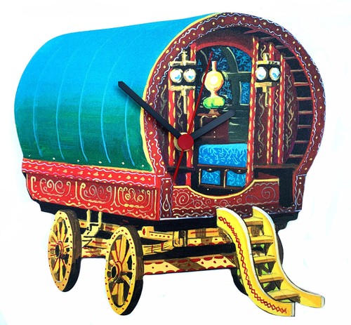 Bowtop gypsy caravan clock - caravan,