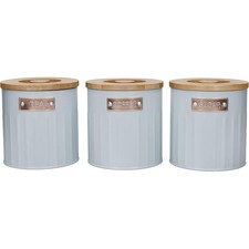 KitchenCraft Tea Coffee Sugar Canisters Set of 3 Metal 1 Litres - Light Blue