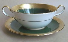 AYNSLEY 8282 ROYAL PALACE GREEN COLOURWAY SIX SOUP COUPES & UNDERPLATES (6397)