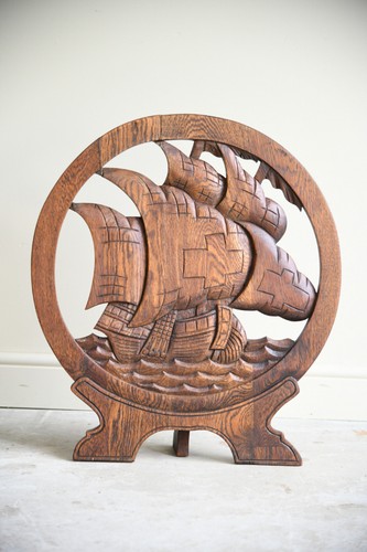 Arts crafts carved oak - &,
