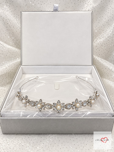 Silver floral pearl bridal - silver,
