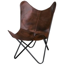 Brown Buffalo Leather Butterfly Chair Lounge Accent Garden Living Room Armchair