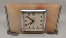 Vtg 1930s Smiths Pink Marble Stone Art Deco Desktop Bedside Mantle Alarm Clock