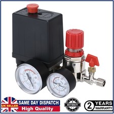 UK Air Compressor Pressure Switch Control Valve Manifold Regulator Gauges 240V