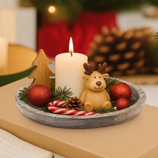 Wooden Candle Holder Tray Round Decorative Candle Plate Farmhouse Table