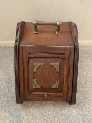 Antique wooden coal scuttle - coal,