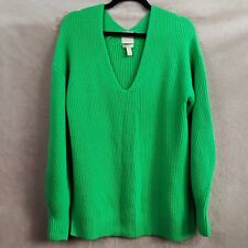 H&M Womens Jumper Kelly Green Wool Blend V Neckline Puff Sleeve Ribbed Size XS