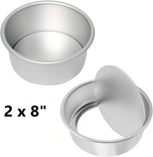 2 x 8" inch ROUND CAKE TIN MOULD DEEP LOOSE BASE BOTTOM CAKE TINS WEDDING BAKING