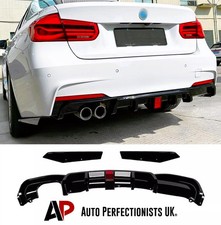 BMW 3 Series F30 F31 Gloss Black Rear Valance Diffuser Spoiler Lip Twin W/LED