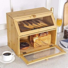 2-Tier Bamboo Bread Bin Food