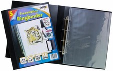 Black A3 Portrait 4D Presentation Ring Binder 50mm Spine + 5 Acid Free Sleeves