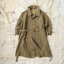 Vintage 40s WW2 French M35 Linen Motorcycle Trench Coat - Size Large
