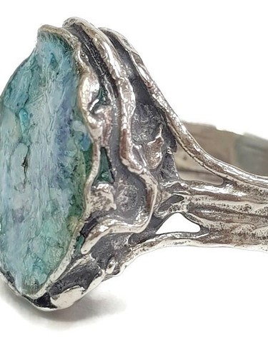 Roman glass ring silver 925 - glass,