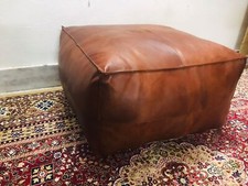 Leather Pouffe Footstool Ottoman Stool Moroccan Pouf Handmade Brown Storage New