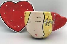 PoP Art Coffee cup saucer GANZ VTG Bella Casa Post Modern ❤️ 4 Ever Coffee love