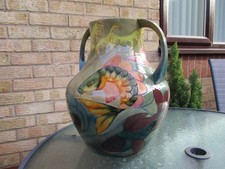 MOORCROFT POTTERY. LARGE CARP PATTERN 2 HANDLE VASE. SALLY TUFFIN 1990 A/F