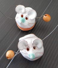 Cheeky Mice Wire Cheese Cutter Novelty Hand Crafted Gift Small Glazed Pottery
