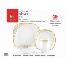 ROYAL 16PC SQUARE DINNER SET PORCELAIN CUP KITCHEN DESSERT SOUP PLATE MUG SIDE