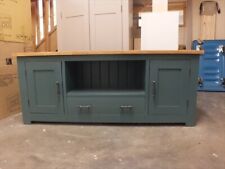 SHABBY PAINTED LARGE PLASMA TV UNIT ROUGH SAWN DISTRESSED F&B STIFFKEY BLUE