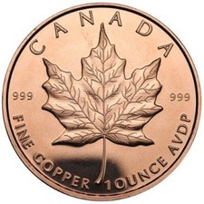 Lot of 100 - 1 oz Copper Round - Maple Leaf