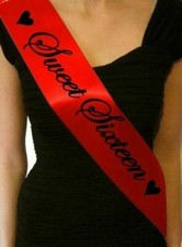 Sweet Sixteen Red Birthday Sash Present 16th Sashes Hearts Gift Cheap Party