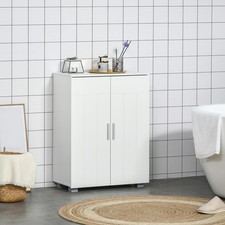 Bathroom Floor Cabinet, Freestanding Linen Cabinet, Storage Cupboard, White