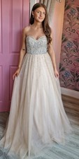 Gold Champagne Ballgown Prom Evening Debs Formal Dress Tulle Skirt Sequin Sparkl