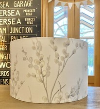 LAURA ASHLEY PUSSY WILLOW FABRIC HANDMADE LAMPSHADE DOVE GREY OFF WHITE BEIGE