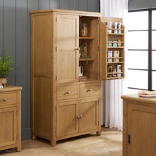 Cotswold Rustic Smoked Oak Double Kitchen Larder Pantry Cupboard - Food Storage