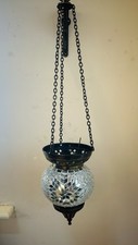 Mosaic Glass Hanging Lantern Turkish/Moroccan Colour Silver