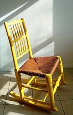 Vintage Antique  Yellow French Rush Seat Wooden Rocking Chair Van Gogh Style