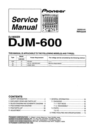 Pioneer djm600 service - pioneer,