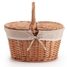 Oval Natural Willow Wicker Picnic Hamper Shopping Storage Basket W/Handle