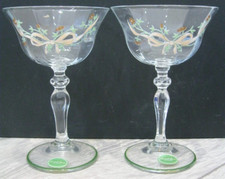 2x Johnson Bros Eternal Beau Green Rim Base Champagne Coupe Glasses-New/Labelled