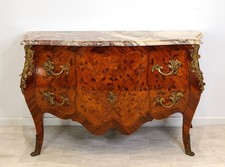 French Marquetry Inlaid Commode Chest Marble Top Ormolu Mounts c1880