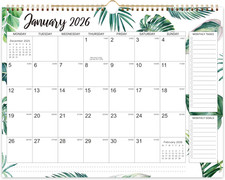 2026 Wall Calendar Month View July25-Dec26 Large Blocks Green Leaf Design