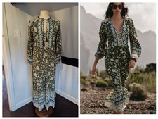 Zara Boho Green Floral Paisley Midi Maxi Floaty Dress Bloggers Fave Medium VGC