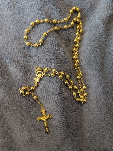 Gold tone rosary - rosary, beads