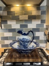 Victoria Ware Ironstone Jug and Bowl Set Blue and White