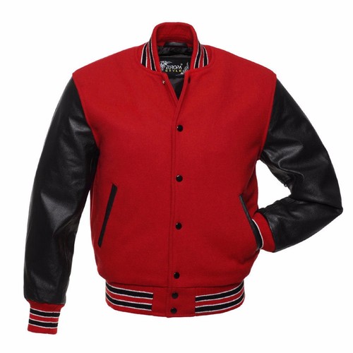Red wool black real leather - black,