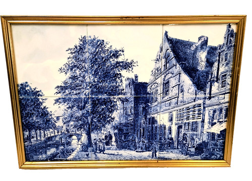 Vintage framed dutch - dutch, delft