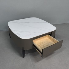 Heavy Duty Marble Coffee Table Pull Out Drawer Storage Meeting Leisure Tea Table