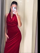 ZARA WOMAN NEW DARK RED VELVET MIDI DRESS Size S 